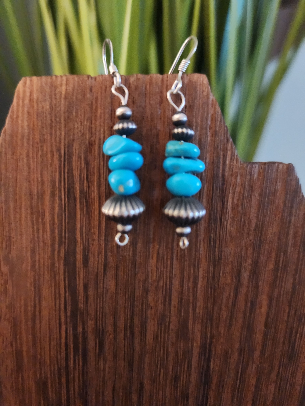 Sterling Silver Turquoise Stack Bead Drop Earrings